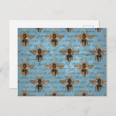  stijlblauwe honingbijen briefkaart (Voorkant / Achterkant)