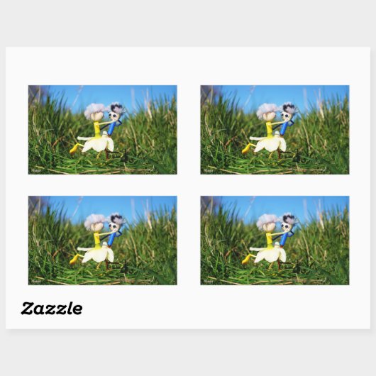 Stijldansende Fubby's in Narcissen jurk. Rechthoekige Sticker (Vel)