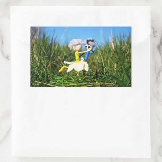 Stijldansende Fubby's in Narcissen jurk. Rechthoekige Sticker (Tas)