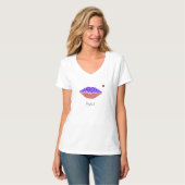 Stijldiamanten op blauwe en rode lippen met hart t-shirt (Voorkant volledig)