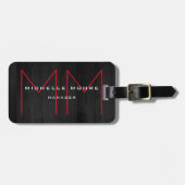 Stijlgrijs rood monogram modern bagagelabel (Voorkant horizontaal)