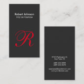 Stijlgrijs rood monogram Visitekaartje (Voorkant / Achterkant)