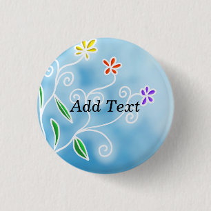 Stijlistisch blauw en wit Floral ontwerp, Sjabloon Ronde Button 3,2 Cm