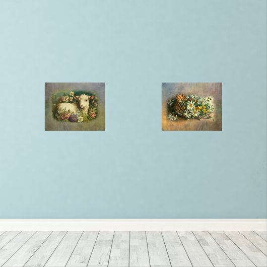 Stijllamp en Bloemmand Mooi Muurkunst Sets (Houten vloer)