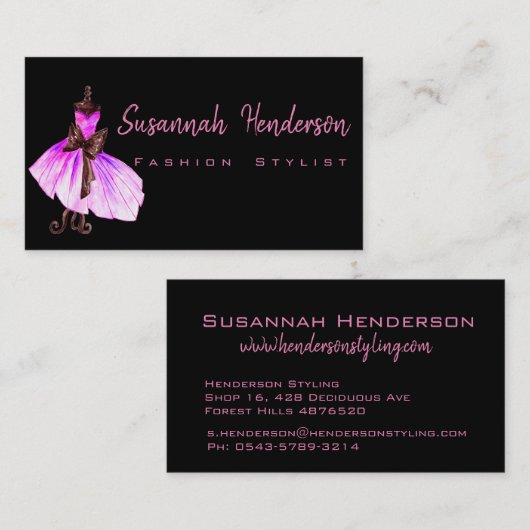 Stijllijst met roze dress-Mode Visitekaartje (Voorkant / Achterkant)