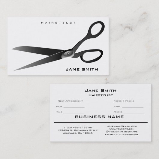 Stijllijst of Barber (schaar) Afsprakenkaartje (Voorkant / Achterkant)