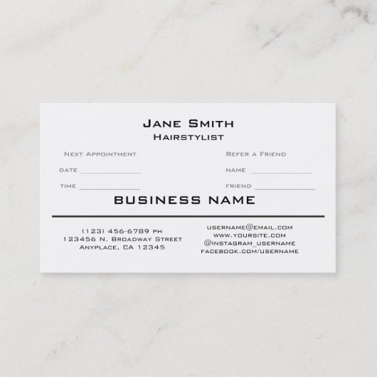 Stijllijst of Barber (schaar) Afsprakenkaartje (Achterkant)