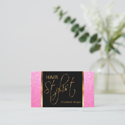 Stijllijst van het haar in een Zachte Roze Glitter Visitekaartje (Staand voorkant)