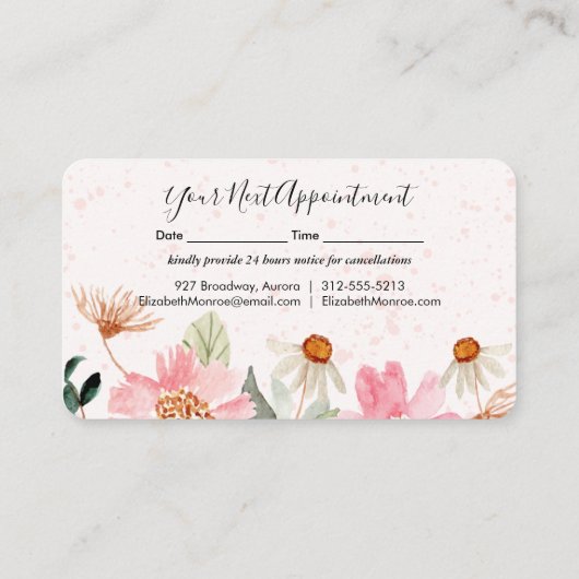 Stijllijst van tuinbloemen afsprakenkaartje (Achterkant)