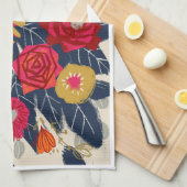 Stijlmarine van 60 jaar met rode en roze bloemen t theedoek (Quarter Fold)