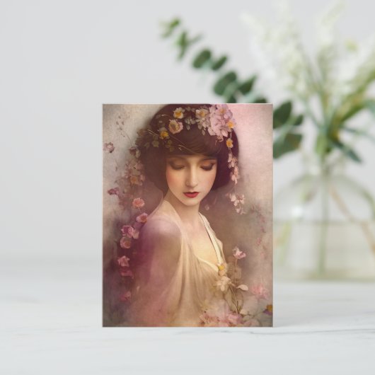  stijlportret van mooie Florale vrouw Briefkaart (Staand voorkant)