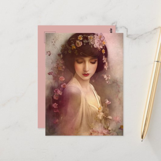  stijlportret van mooie Florale vrouw Briefkaart (Voorkant / Achterkant in situ)