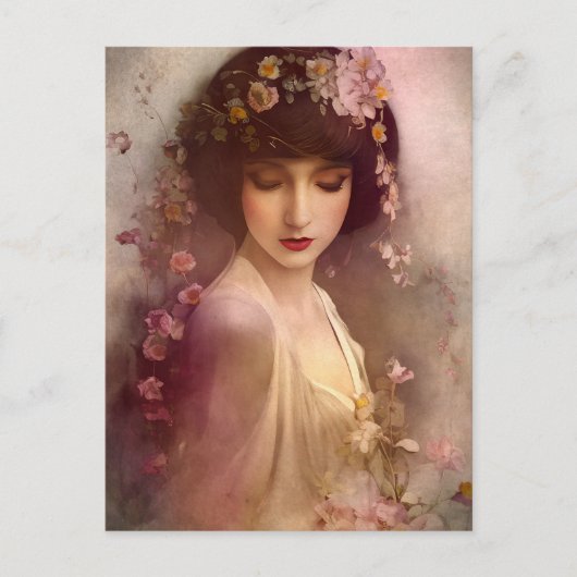  stijlportret van mooie Florale vrouw Briefkaart (Voorkant)