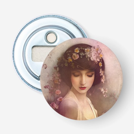  stijlportret van mooie Florale vrouw Button Flesopener (Voorkant)