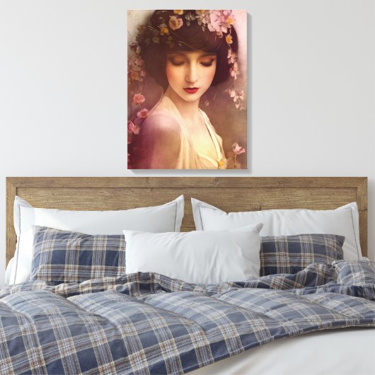  stijlportret van mooie Florale vrouw Canvas Afdruk (Insitu (Slaapkamer))