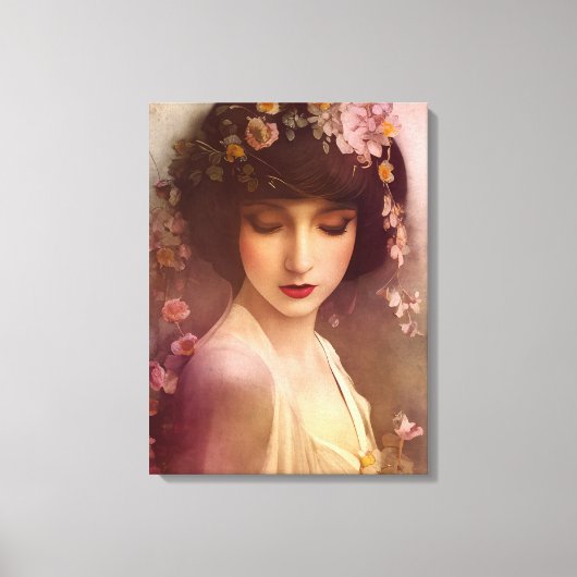  stijlportret van mooie Florale vrouw Canvas Afdruk (Voorkant)