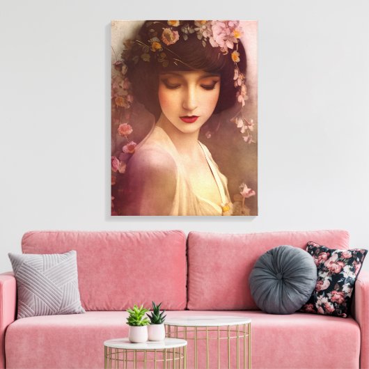  stijlportret van mooie Florale vrouw Canvas Afdruk (Insitu (Woonkamer))