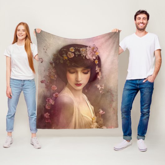  stijlportret van mooie Florale vrouw Fleece Deken (In situ)
