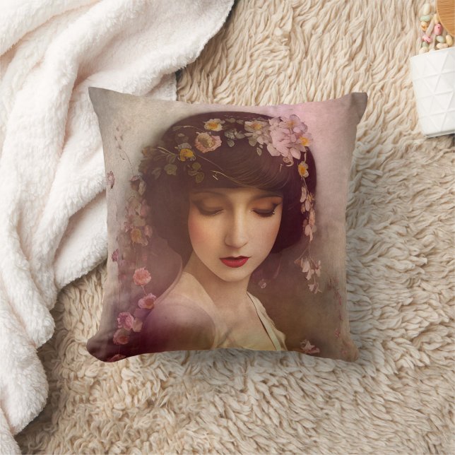  stijlportret van mooie Florale vrouw Kussen (Deken)