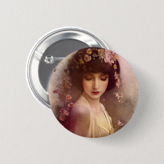  stijlportret van mooie Florale vrouw Ronde Button 5,7 Cm (Voorkant /achterkant)