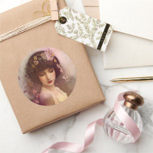 stijlportret van mooie Florale vrouw Ronde Sticker