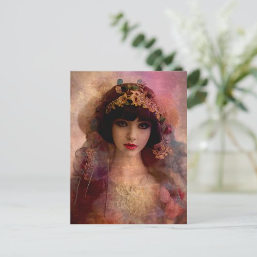  stijlportret van mooie vrouw in roze briefkaart (Staand voorkant)