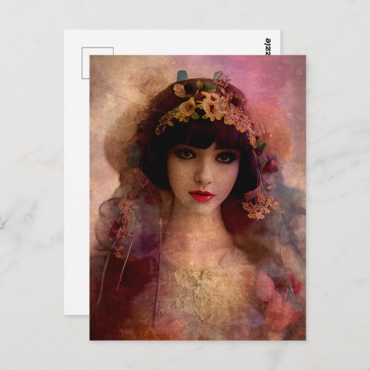  stijlportret van mooie vrouw in roze briefkaart (Voorkant / Achterkant)