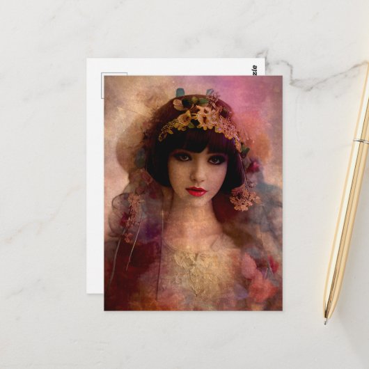  stijlportret van mooie vrouw in roze briefkaart (Voorkant / Achterkant in situ)