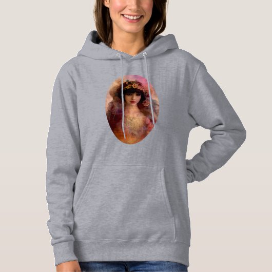  stijlportret van mooie vrouw in roze hoodie (Voorkant)