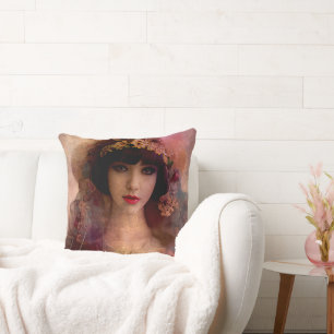  stijlportret van mooie vrouw in roze kussen