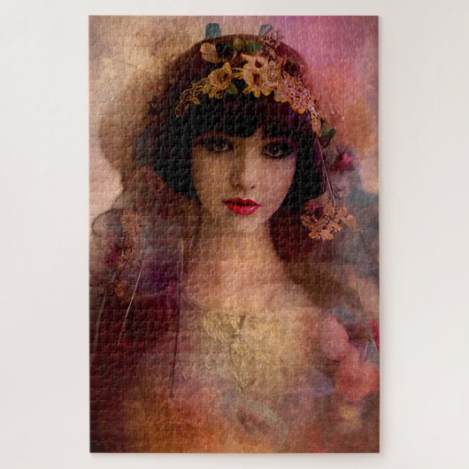  stijlportret van mooie vrouw in roze legpuzzel (Verticaal)