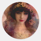  stijlportret van mooie vrouw in roze ronde sticker (Voorkant)