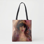 stijlportret van mooie vrouw in roze tote bag (Voorkant)