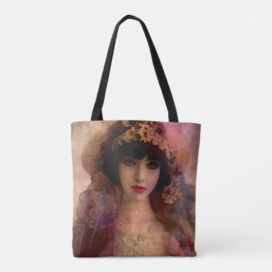  stijlportret van mooie vrouw in roze tote bag (Achterkant)