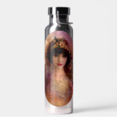 stijlportret van mooie vrouw in roze waterfles (Links)