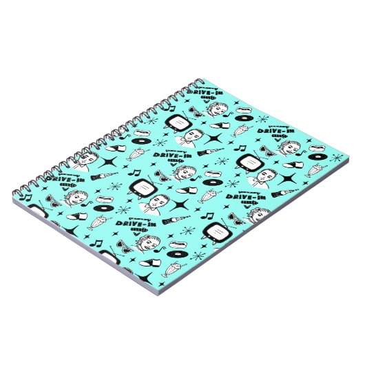 Stijlretro van zwarte, witte en Blauwgroen vezels Notitieboek (Linkerzijde)