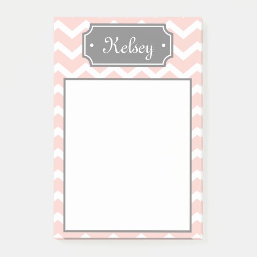 Stijlroze Chevron Gray Naam Post-it® Notes (Voorkant)