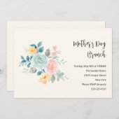 Stijlroze en blauwe bloemen Moederdag Brunch Kaart (Voorkant / Achterkant)