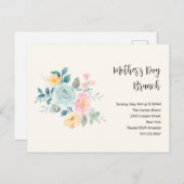 Stijlroze en blauwe bloemen - Moederdag Brunch Uitnodiging Briefkaart (Voorkant / Achterkant)