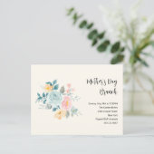 Stijlroze en blauwe bloemen - Moederdag Brunch Uitnodiging Briefkaart (Staand voorkant)