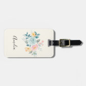 Stijlroze en blauwe ventilator Bouquet Bagagelabel (Voorkant horizontaal)