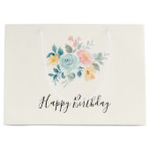 Stijlroze en blauwe ventilator Bouquet Birthday Groot Cadeauzakje (Voorkant)