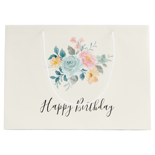 Stijlroze en blauwe ventilator Bouquet Birthday Groot Cadeauzakje (Voorkant)