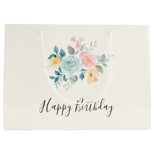 Stijlroze en blauwe ventilator Bouquet Birthday Groot Cadeauzakje (Achterkant)