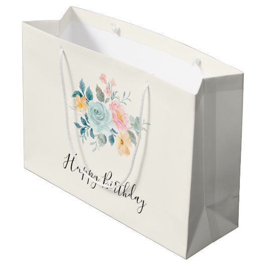 Stijlroze en blauwe ventilator Bouquet Birthday Groot Cadeauzakje (Achterkant Gekanteld)