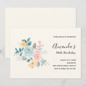 Stijlroze en blauwe ventilator Bouquet - Birthday Kaart (Voorkant / Achterkant)