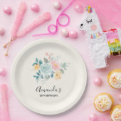 Stijlroze en blauwe ventilator Bouquet Birthday Papieren Bordje (Feest)