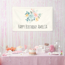 Stijlroze en blauwe ventilator Bouquet Birthday Spandoek