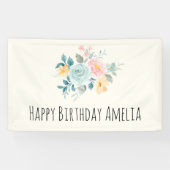 Stijlroze en blauwe ventilator Bouquet Birthday Spandoek (Horizontaal)