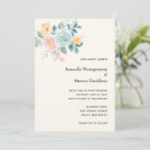 Stijlroze en blauwe ventilator Bouquet - bruiloft Kaart (Staand voorkant)